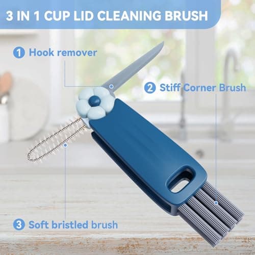 6 Pack Cup Lid Cleaning Brush Set with 3 Straws, Multifunctional Bottle Brush, Cup Lid Gap Cleaner, Durable Bristle Crevice Cleaning Brush,Flat End Brushes — view 5