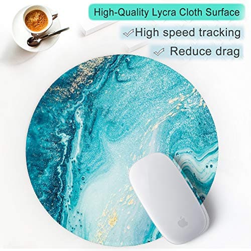 ITNRSIIET Round Mouse Pad with Stitched Edge Premium-Textured Waterproof Non-Slip Rubber Base Desktop Protection Mat Diameter 8.7 inches, Blue Marble Gold — view 4