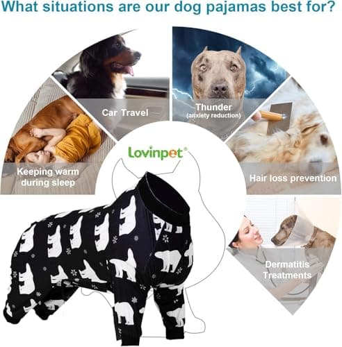 LovinPet Large Dog Onesie, Stretch Cotton Pet Shirts with Animal Print, Full Coverage Dog Clothing Perfect to Prevent Licking Wounds After Surgery for Medium & Large Dogs, Black M — view 3