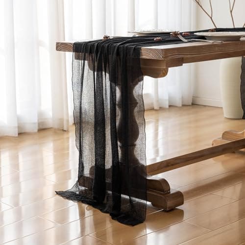 Keketoarrange Black Table Runner Cheesecloth Gauze Rustic Premium Cotton Cheese Cloth Table Decor 120 Inch 10 FT for Wedding Bridal Baby Shower Long Sheer Boho Summer Home Decorations — view 2