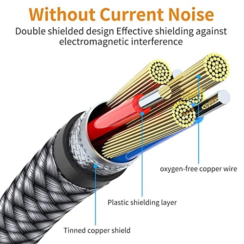 2 Pack Aux Cable, 3.3ft TRS Auxiliary Cables 90 Degree Right 3.5mm Nylon Braided 1/8 AUX Cord for Car Compatible with Stereos, Speaker, iPod iPad Smartphone, Headphones Sony,Echo Dot,Beats- Grey — view 3
