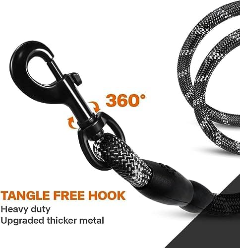 Taglory Rope Dog Leash for Medium Large Dogs, 4 FT Padded Handle, Black — view 5