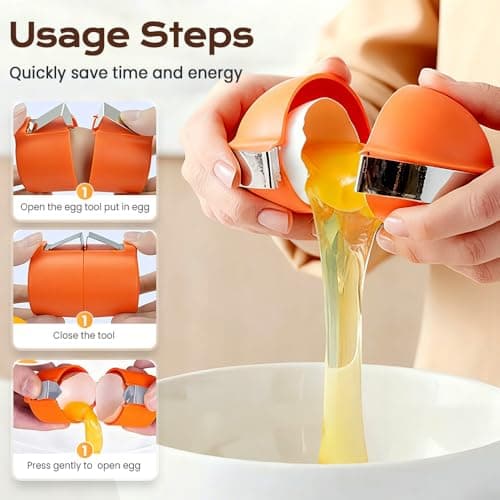2PCS Egg Shell Opener,2026 Upgrade Stainless Steel Egg Cracker Tool, Multifunctional Egg Shell Opener for Raw & Hard-Boiled Eggs, Handheld Kitchen Gadget for Easy Peeling & Separating (2PCS Orange) — view 4