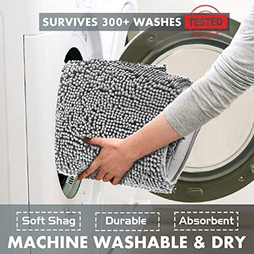 Bath Mat by LuxUrux, Extra-Soft Plush Non-Slip Bathroom Rug, Luxury Chenille Microfiber Material, Super Absorbent Shaggy Bath Rug. Machine Wash & Dry (15 x 23, Light Grey) — view 5