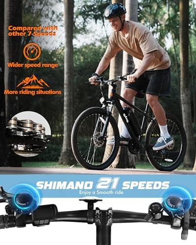 QLIFE Racer Electric Bike for Adults - 21-Speed Mountain Lightweight Ebike with Peak 750W 35 KM/H Brushless Motor, 375Wh Removable Battery, 26X2.1 Tire Step Over E-MTB, Up to 64 KM,Black