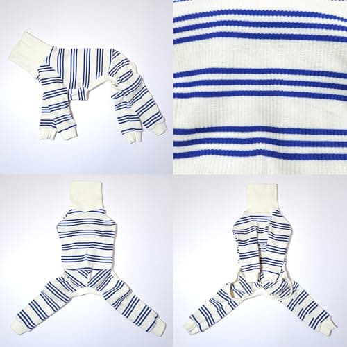 D Doggy Star Italian Greyhound Clothes Soft Stretchy Onesie Refined Stripe Outfit Whippet for Dog Coat (L,Onsi Blue Str) — view 3