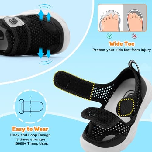 JOINFREE Toddler Water Shoes Wide Toe Box Barefoot Kids Sandals Quick-Dry Aqua Sneakers with Anti-Collision Toe for Swim Pool Beach Splash Pad Non-Slip Boys Girls Outdoor Walking Black Size 7 — view 4