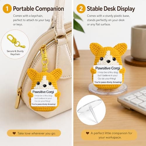 Corgi Gifts for Corgi Lovers Birthday Gifts for Women Men Her Him,Emotional Support Inspirational Stress Relief Crochet Dog for Coworkers Nurses Friend Back to School,Handmade Cute Puppy Desk Decor — view 4
