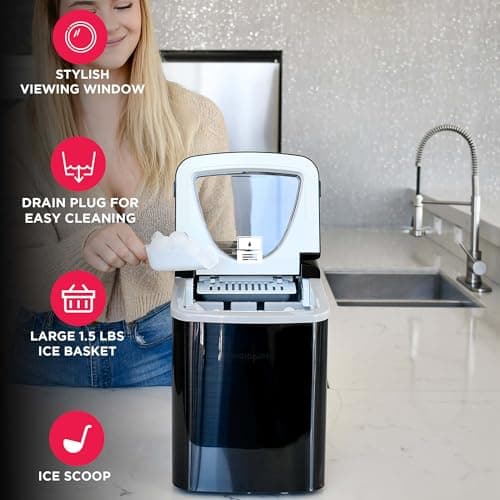 Frigidaire EFIC123-SSBLACK Compact Countertop Ice Maker, 26lbs of Ice per Day, Black Stainless — view 2
