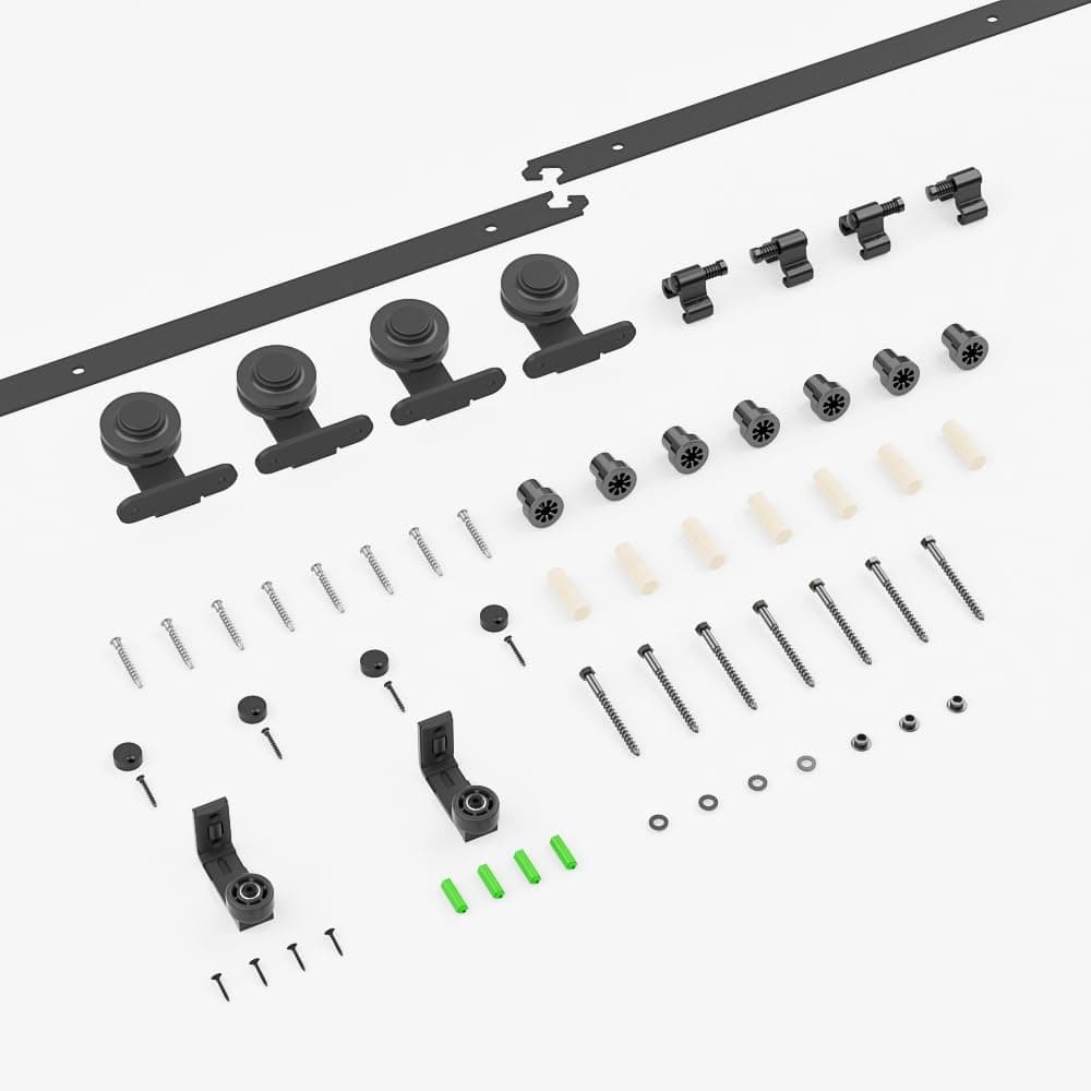 LTIYITL 274CM (9FT) Herraje Para Puerta Corredera Kit de Granero Accesorio de Armario Con Rodillo de Riel Para Puerta Doble,Contiene Guía de Suelo Ajustable — view 5