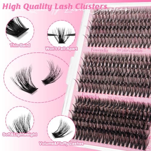 Fowendia Lash Clusters Kit 580PCS Fluffy Cluster Lashes Kit 30D-100D Volume Eyelash Extensions with Lash Bond and Seal D Curl Eyelashes Natural Look Individual Lashes (FSMT01) — view 2