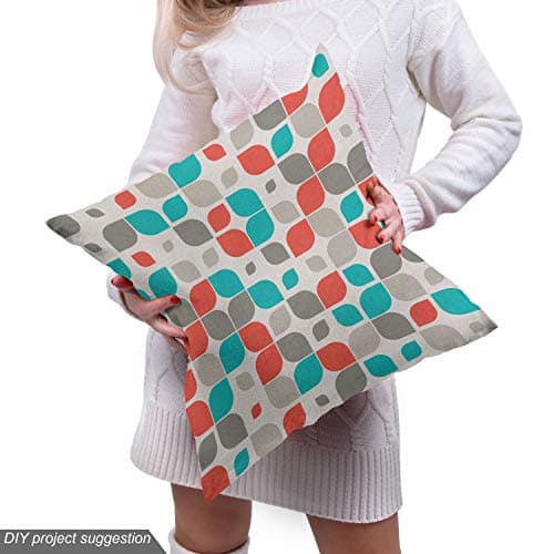 Ambesonne Retro Fabric by The Yard, Old Fashioned Style Abstract Mosaic Grid Inspired Floral Pattern Classical, Decorative Fabric for Upholstery and Home Accents, 1 Yard, Turquoise Grey — view 4