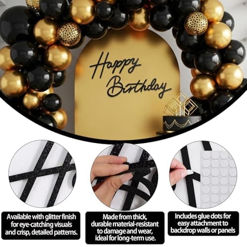 TONIFUL Happy Birthday Sign for Backdrop - Glitter Black Felt Banner - Includes Dot Glue - Perfect for Birthday Party Backdrop,Wall Decr,Balloon Arch,Photo Background — view 2