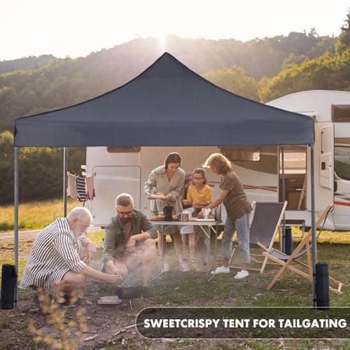 OLIXIS 10x10 FT Pop Up Canopy Tent, Waterproof UV Protection Instant Outdoor Shade, Heavy Duty Portable Canopy with Sand Bags for Beach, Backyard, Parties, Events & Camping, Charcoal — view 4