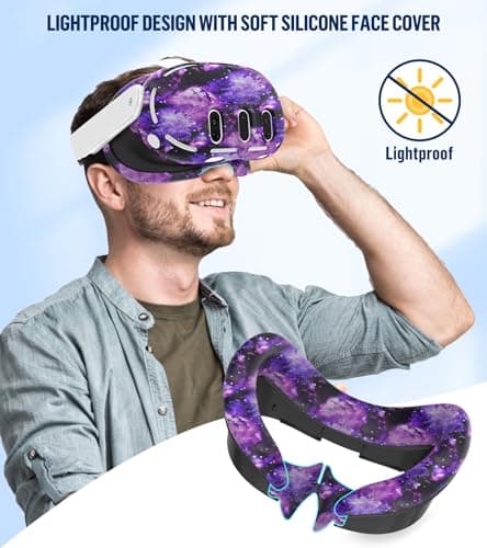 YRXVW Silicone Cover Set Compatible with Oculus/Meta Quest 3, Touch Controller Grips Cover, VR Shell Cover, Facial Interface Cover, Protective Lens Cover, Tempered Glass Lens Caps (Aurora Purple) — view 4