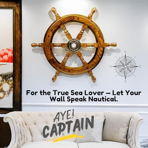 Nagina International Nautical Handcrafted Wooden Ship Wheel - Home Wall Decor (24 Inches, Natural Wood) — view 3