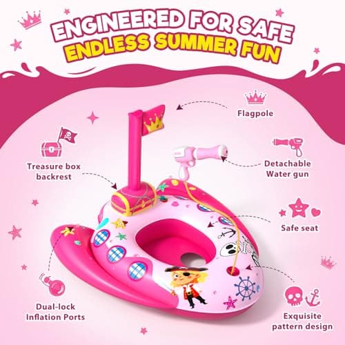 AZDYJL Kids Pool Floats with Water Gun, Pirate Ship Toddler Inflatable Pool Toys for Kids Age 3-8 Years Old, Summer Outdoor Water, Beach, Swimming Pool Toys Gift for Girls and Kid — view 2