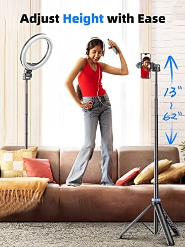 Kaiess 62" Phone Tripod, Selfie Stick Tripod & Phone Tripod Stand with Remote, Cell Phone Tripod for iPhone, Extendable Travel Tripod Compatible with iPhone/Android/Camera — view 2
