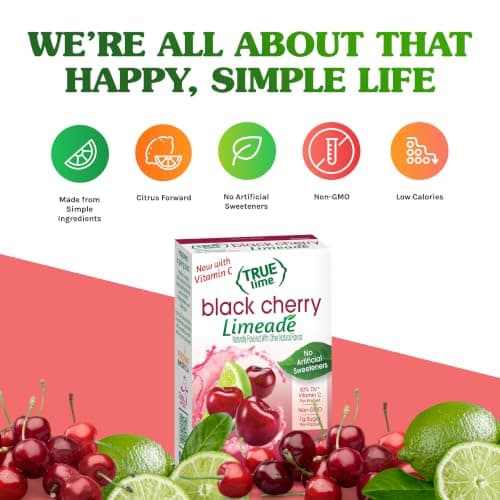 TRUE LIME Black Cherry Limeade Drink Mix (10 Packets) | Made from Real Limes | No Preservatives, No Artificial Sweeteners, Gluten Free | Water Flavor Packets & Water Enhancer with Stevia — view 5