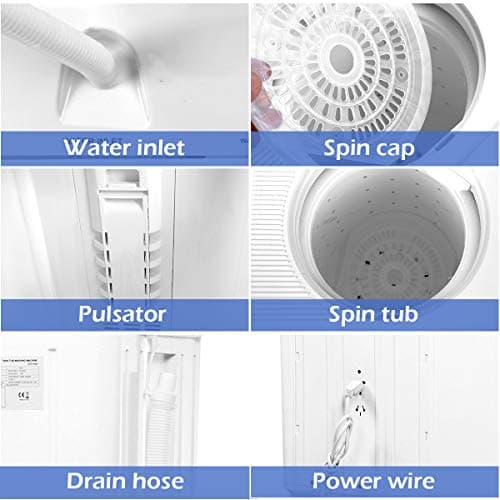Giantex Portable Mini Compact Twin Tub Washing Machine 20lbs Washer Spain Spinner Portable Washing Machine, Blue+ White — view 5