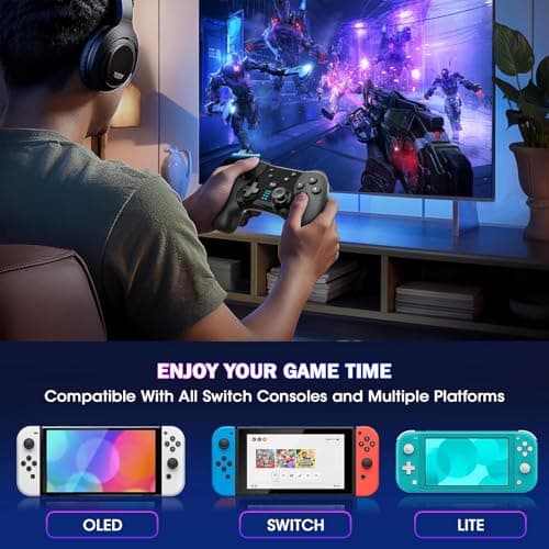 Saitake Wireless Switch Controller for Nintendo Switch/Switch 2/Lite/OLED/PC,Gamepad Supports Dual Vibration/6-Axis Gyroscope/Programmable/Turbo,Ergonomically Designed Precise Joystick — view 5