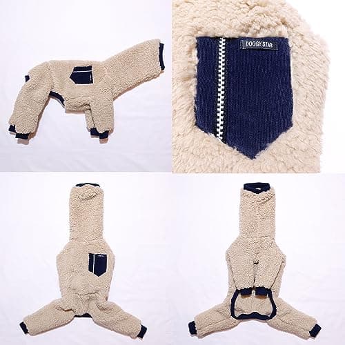 D Doggy Star Italian Greyhound Sweater Turtleneck Outfit Warm Fleece Onesie Clothes Whippet for Dog Coat (L,Navy Pkt) — view 2