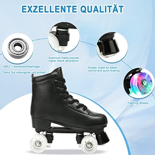 Jessie Leather Roller Skates - Adjustable Four-Wheel Premium Skates for Women, Men, Boys & Girls (Flash Wheel, Women's 8/ Men's 6.5) — view 3