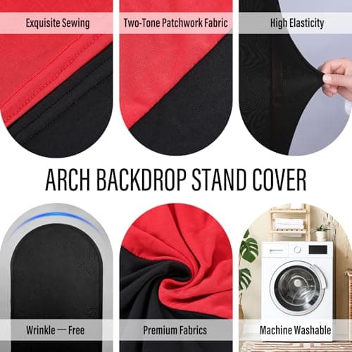 LEBENGURU 7.2FT Arch Backdrop Cover (One Piece Double Color), Black/Red Spandex Fitted Round Top Wedding Arches, U-Shaped Arch Chiara Stand Covers for Birthday Party Baby Shower Balloon Décor — view 4