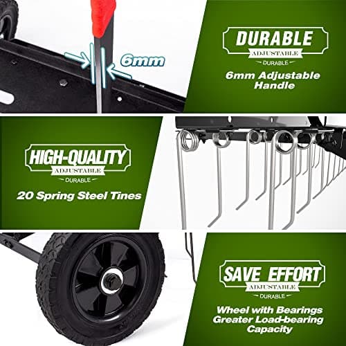 Suchtale 40inch Tow Behind Dethatcher with 20 Spring Steel Tines,Lawn Sweeper Garden Grass Tractor Rake Removes Thatch from Large Lawns, Riding Lawn Mower Attachments for Outdoor Yard Tools Lawn Care — view 2