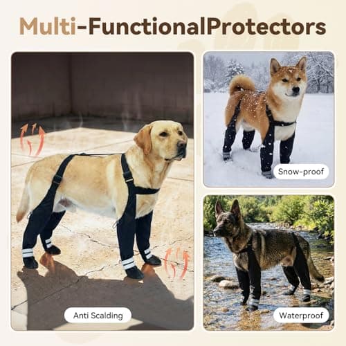 Dog Suspender Boots for Large Dogs – Waterproof & Non-Slip Dog Paw Protectors with Adjustable Straps & Reflective Strips, All-in-One Connected Dog Boots for Outdoor Walks, Snow, Rain, Hiking (L) — view 6