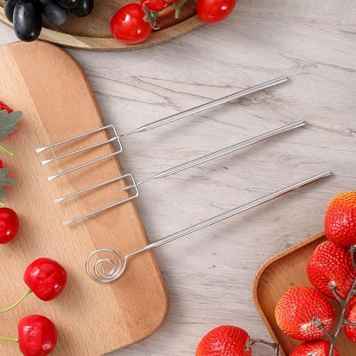 3 Piece Chocolate Dipping Tool, Stainless Steel Candy Dipping Tools, Chocolate Dipping Fork Supplies, Fondue Fork, Spiral Fork for Chocolates, Fondue, Baking — view 3