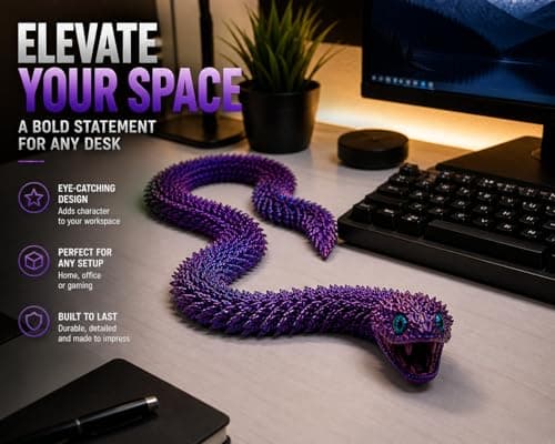 Articulated Crystal Snake – 3D Printed Flexible Snake Figurine, 58 cm (23 in) Poseable Serpent with Movable Mouth, Realistic Eyes, Fantasy Desk Decor (Ages 14+), (Purple) — view 5