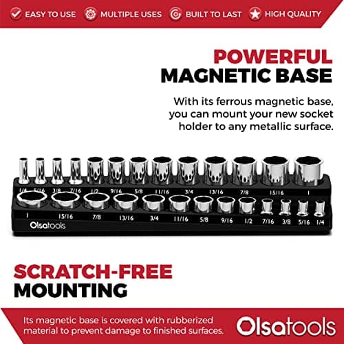 Olsa Tools Magnetic Socket Organizer - 3/8-Inch Drive - SAE - Black - Holds 26 Sockets - Professional-Grade Tool Organizer - Mechanics Workshop - Part: 1543 — view 3