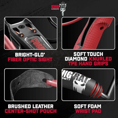 Barnett King Rat Slingshots, Cobra Slingshot with Stabilizer & Brace, Includes Magnum Power Bands, Practice Ammo, & Brushed Leather Pouch,Red/Black — view 3