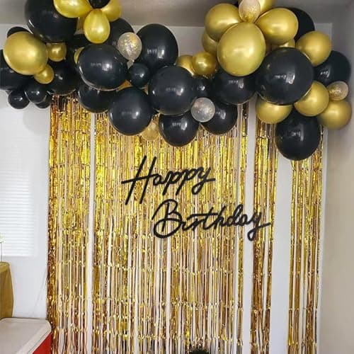 TONIFUL Happy Birthday Sign for Backdrop - Glitter Black Felt Banner - Includes Dot Glue - Perfect for Birthday Party Backdrop,Wall Decr,Balloon Arch,Photo Background — view 4