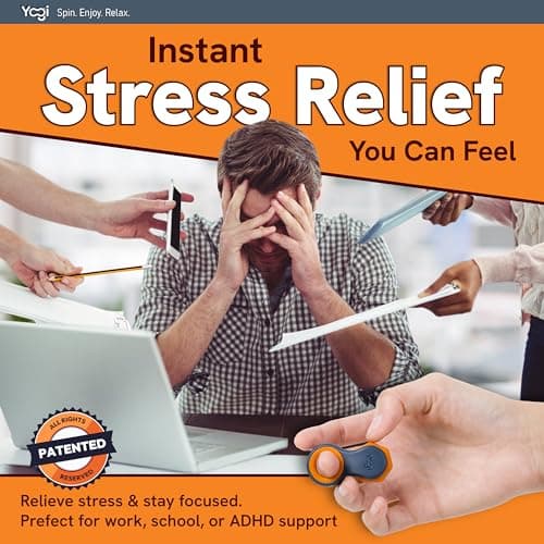 Yogi Fidget Toy, Stress Reducer, Perfect for ADHD, ADD, Anxiety and Autism, for Kids and Adults, Sensory Gadget, Fidget Spinner with Five Ring Sizes, Easy to use and Fun (Blue–Retro Orange) — view 3