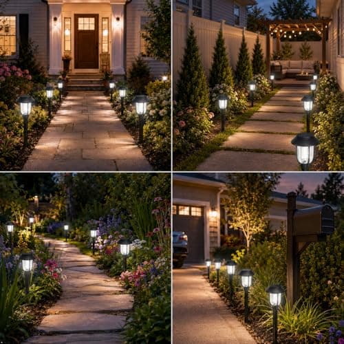 Solar Lights Outdoor Waterproof 8 Pack, 6000K Cool White Solar Pathway Lights, Auto On/Off,Solar Lights for Walkway Black Stainless Steel Landscape Lighting for Walkway Driveway Yard Garden Patio — view 3