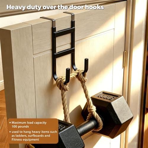 BAKON Over-the-Door Hooks, 2 Pack Heavy Duty Door Hanger with Anti-Scratch Rubber for Hanging Coat, Towel, Bag, Fits 1-3/8" Interior Doors, Ideal for Bathroom, Living Room and Kitchen, Black — view 4