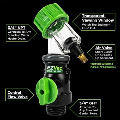EZVac Sediment Gone™ Water Heater Sediment Removal Tool – Flushes, Cleans & Breaks Up Sediment Clogs in Electric or Gas Water Heaters – Easy DIY Water Heater Cleaning Tool — view 4