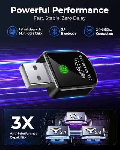 Luckyish Wireless Carplay Adapter for iPhone Latest Upgrade, Tiny Bluetooth Receiver Convert Wired to Wireless for Apple Car Play Plug & Play, Zero-Lag Media GPS Works with 2016+ Cars (Matte Black) — view 2