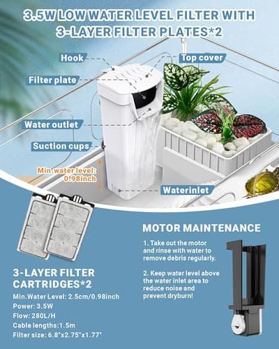 Small Turtle Tank (Tank+Lamp+Filter), Acrylic Turtle Starter Kit with Adjustable Lamp, Reptile Habitat and Terrarium with Multi-Functional Areas for Small Reptiles. (White Kit) — view 4