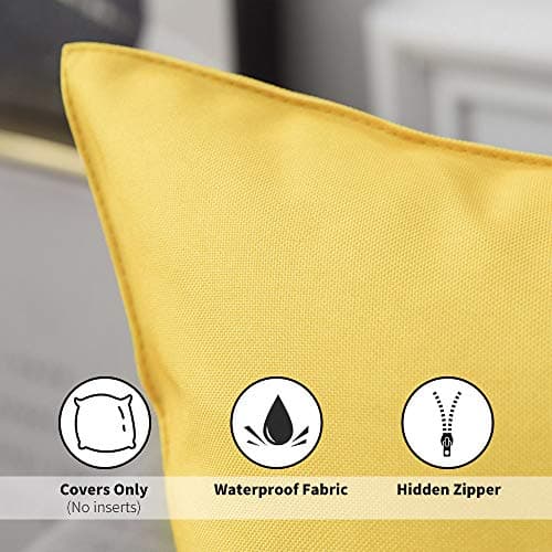 MIULEE Pack of 4 Decorative Outdoor Waterproof Pillow Covers Square Garden Cushion Cases PU Coating Throw Pillow Cover Shell for Patio Tent Park Couch 16x16 Inch Yellow