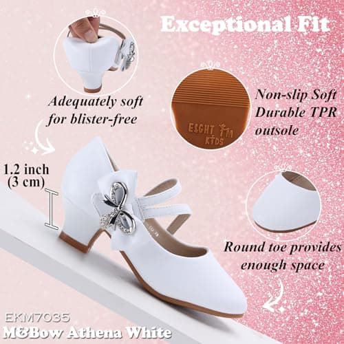 EIGHT KM Girls High Heel Dress Shoes Mary Jane Wedding Party Pumps Princess Shoes EKM7035 Microfiber Leather Athena Metallic Bow White US Little Kid Size 13 — view 4