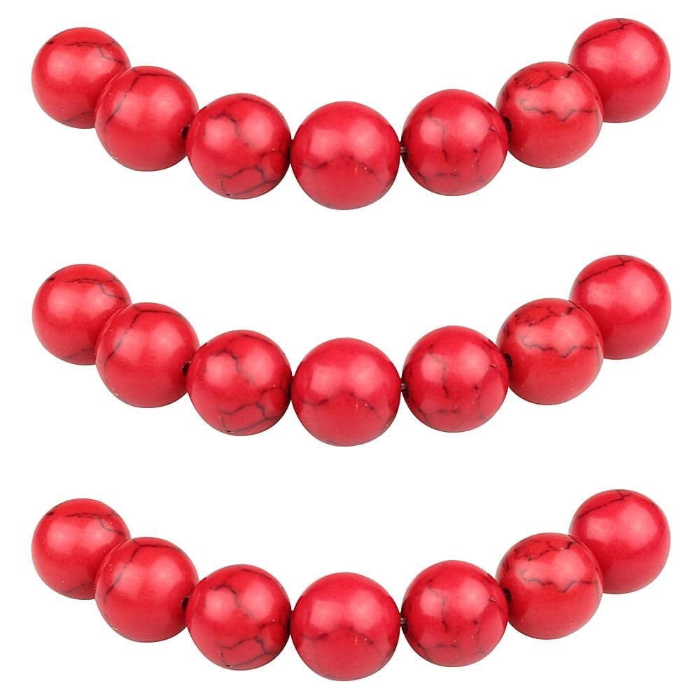 MJDCB 12mm 30 piezas Cuentas de Piedra Turquesa Rojo Sintéticas Redondas Sueltas Piedras Semipreciosas para Hacer Joyas Pulseras Collares
