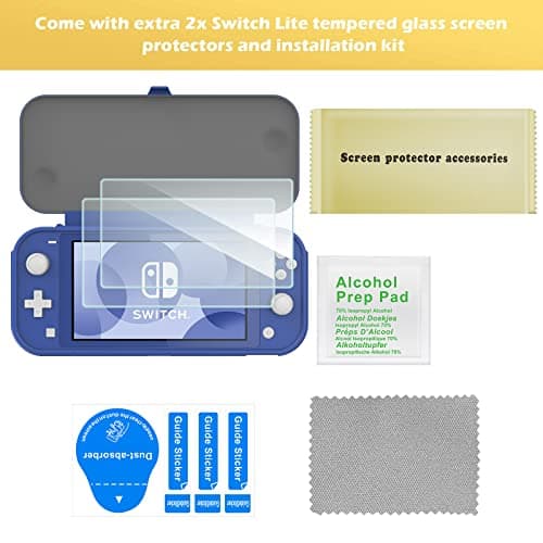 ProCase Flip Cover for Nintendo Switch Lite with 2 Pack Tempered Glass Screen Protectors, Slim Protective Flip Case with Magnetically Detachable Front Cover for Nintendo Switch Lite 2019 -Blue — view 2