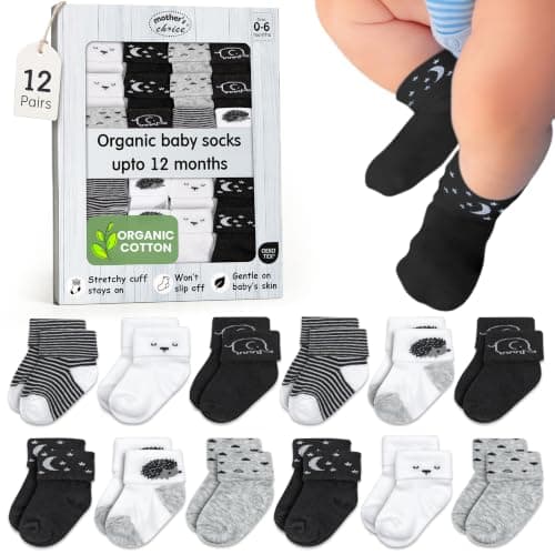 Mother's Choice Organic Cotton Baby Socks 0–6 Months, 12 Pairs Newborn & Infant Socks Soft Hypoallergenic Breathable Gentle On Delicate Skin Stretch Fit Comfortable Daily Essentials For Little Ones