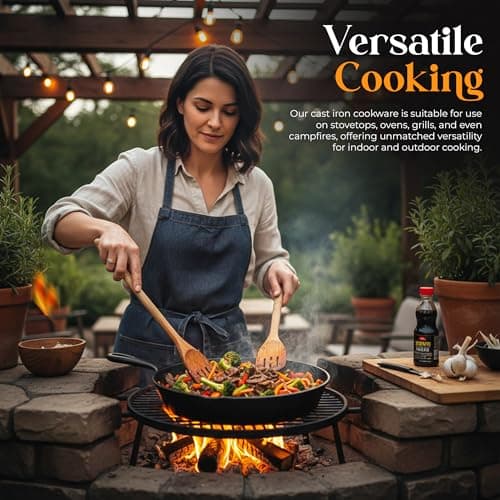Utopia Kitchen Premium Cast iron Skillets 3 Piece Set, Chef's Pan, Pre Seasoned Frying Pan, 6, 8 & 10 Inches, PFAS-Free, Stovetop, Campfire & Grill Large Skillet, Even Heat Distribution Cast Iron Pan