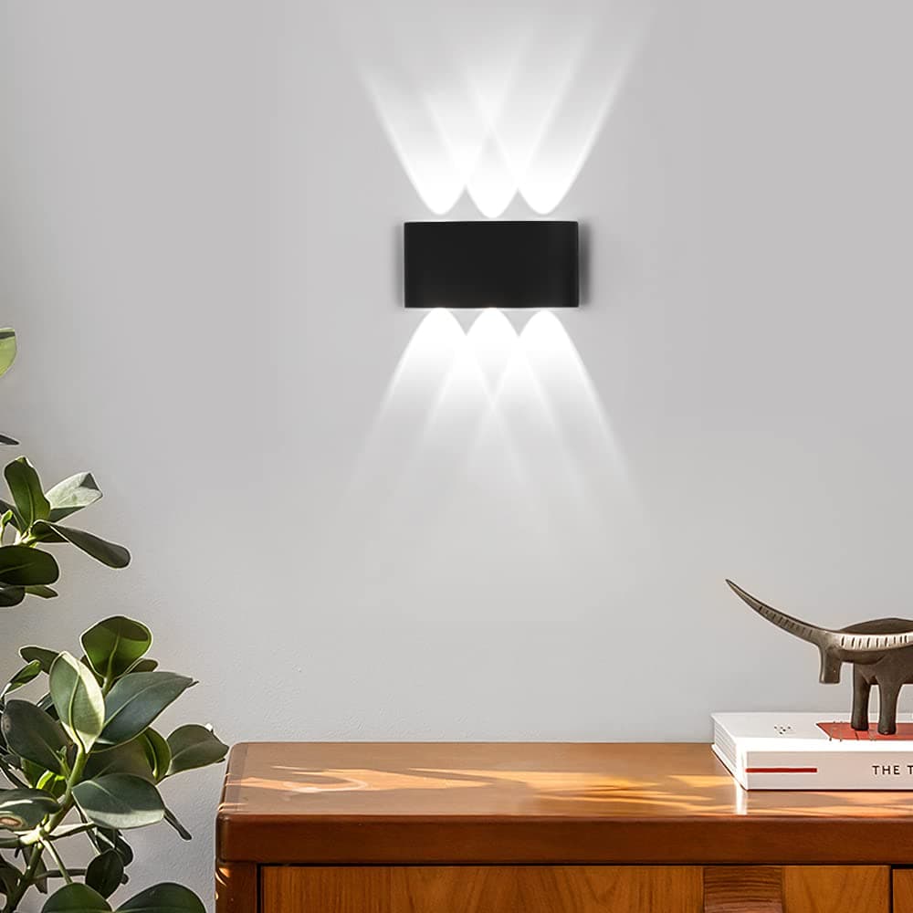 FUPE 2 Piezas Lámparas de Pared Exterior/Interior LED Aplique Pared 12W 1200LM ip65 impermeables up and down lámparas de pared de aluminio modernas que brillan arriba y abajo(Negro 6500k luz fría) — view 2