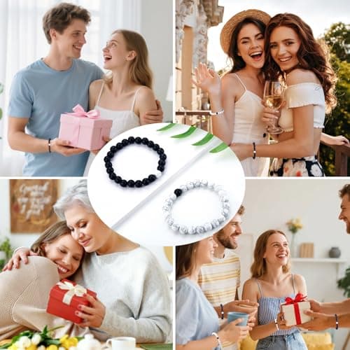 SUMMER LOVE Best Friend Bracelets Couples Bracelets for 2 Matching Yin Yang His and Her Lover Bracelet Jewelry for Bff Friendship Relationship Boyfriend Girlfriend Valentines Gift (Black White Bead) — view 3
