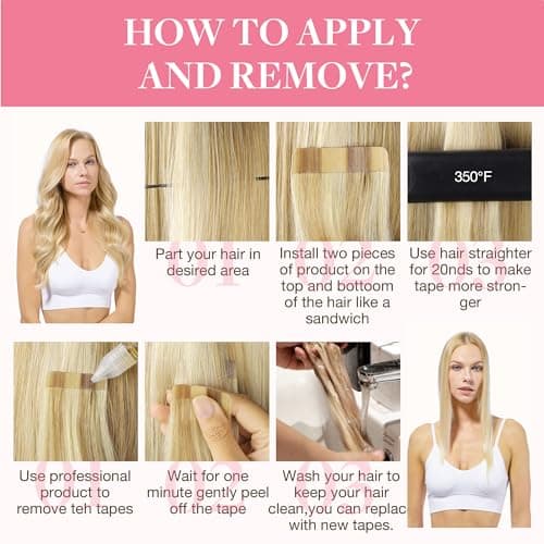 GOO GOO Tape in Hair Extensions Human Hair for Women Light Blonde and Golden Blonde Hair Extensions Real Human Hair Seamless Invisible Hair Extension Tape 20pcs 50g 20inch — view 3